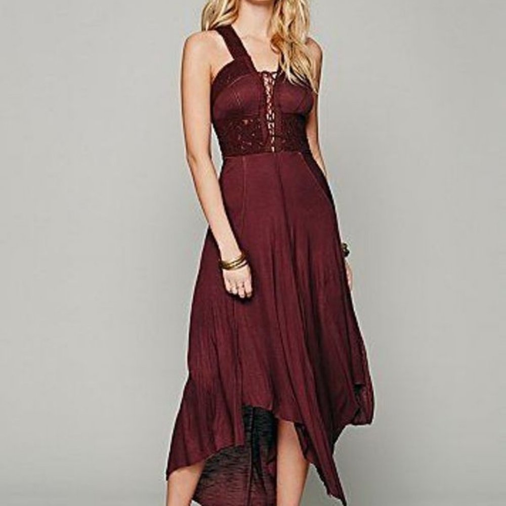 Free People FP X Rose Maxi Dress M Burgundy Renaissance Embellished Prom